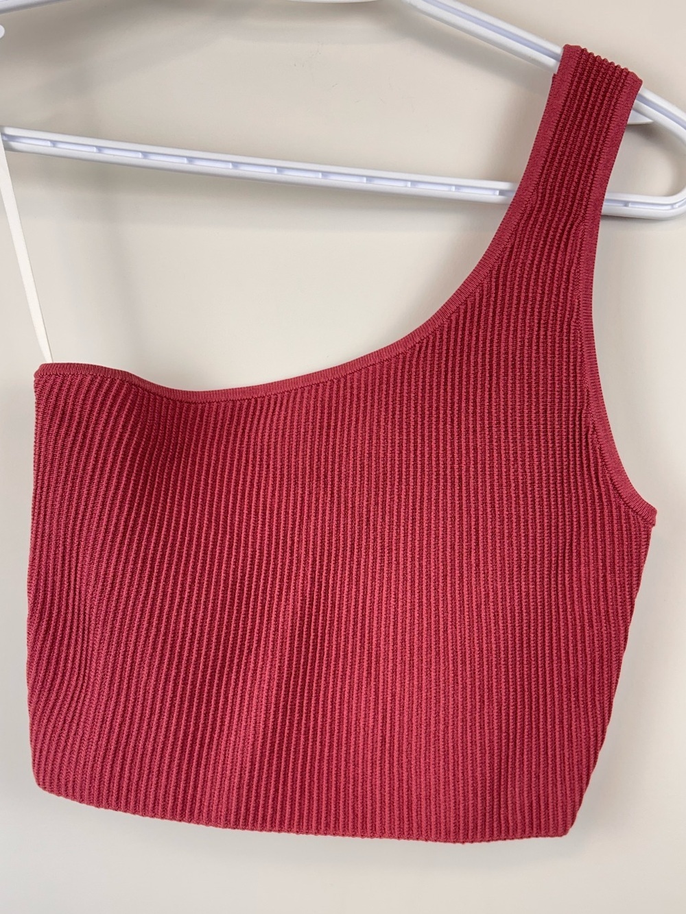 Babaton Sculpt Knit One Shoulder Crop Top Pink Ribbed Tank Size Small